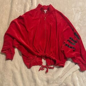 Juicy Couture Red Bomber Velour Zip Up Jacket